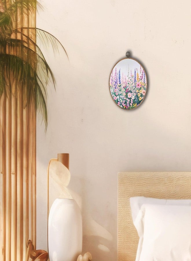 Tzhim Colorful Flower Round Wall Art Decor, Spring Wildflowers Hanging Wall Art Canvas Framed, Watercolor Floral Botanical Wall Sculptures for Home Bedroom Living Room Office Decor, 10x10in - Image 5